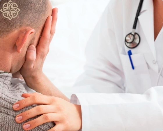 Мужчина закрыл лицо руками